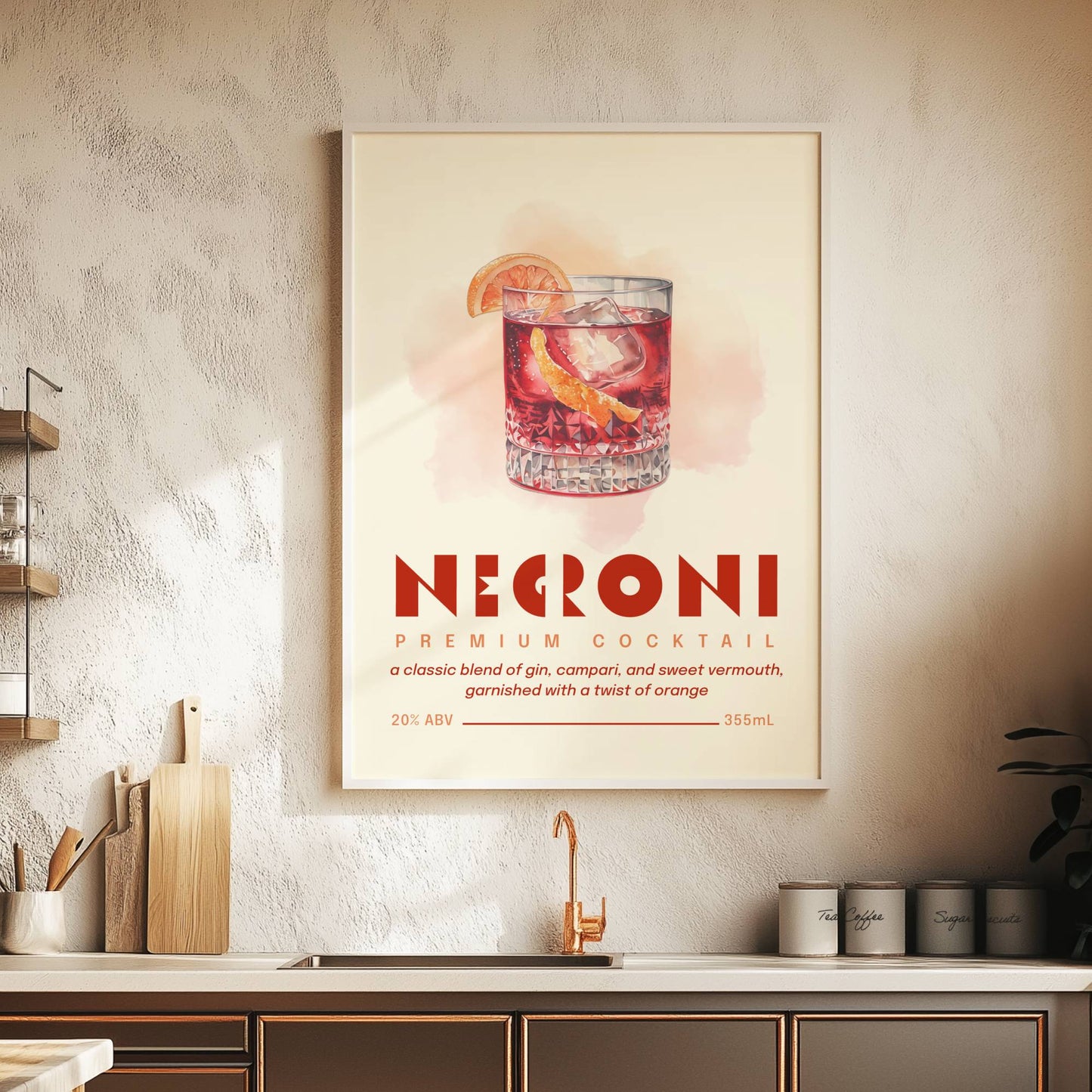 Negroni Print Poster | Negroni Cocktail Art | Bar Cart Print | Cocktail Poster | Gin Lover Gift | Campari Decor | Campari Art | Campari