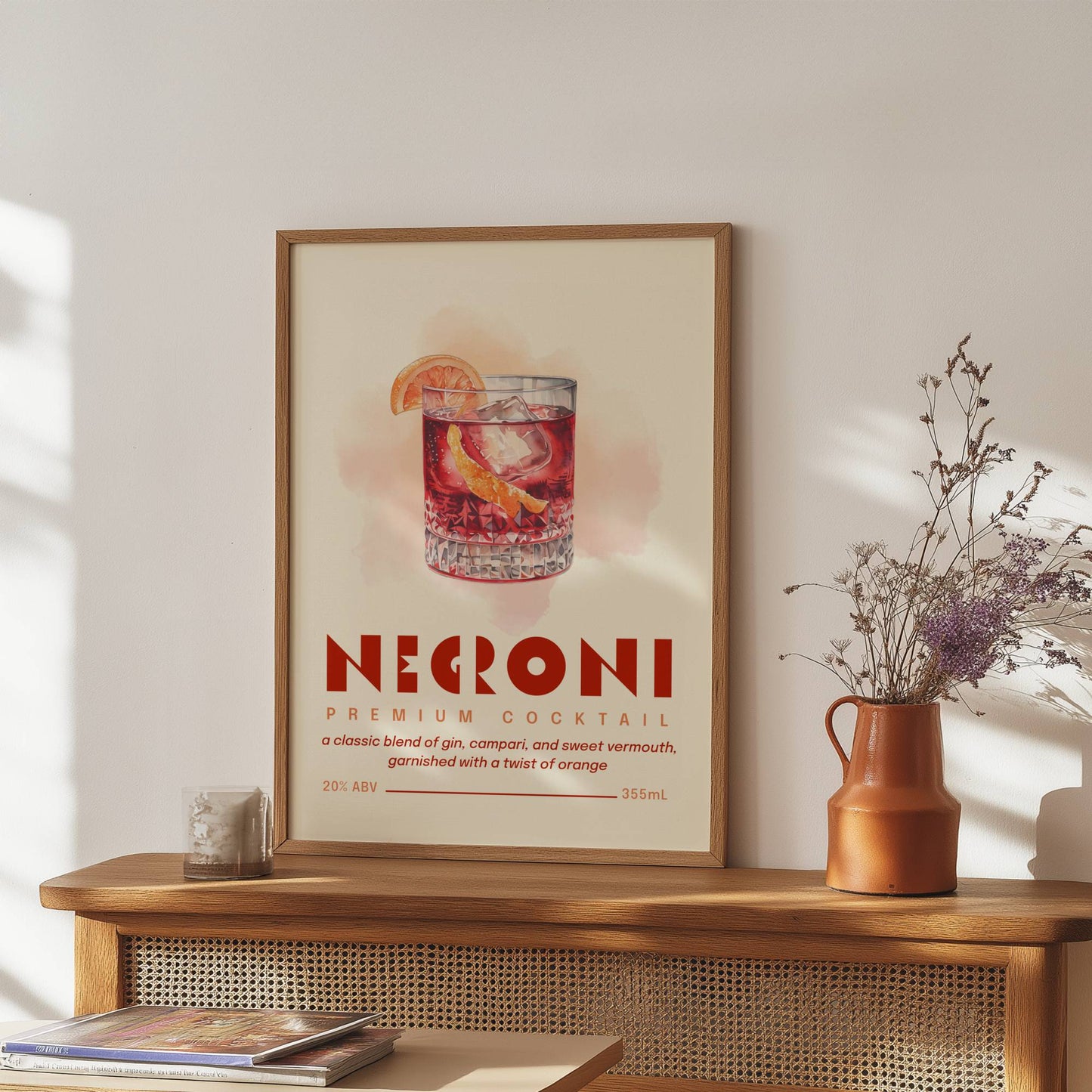 Negroni Print Poster | Negroni Cocktail Art | Bar Cart Print | Cocktail Poster | Gin Lover Gift | Campari Decor | Campari Art | Campari