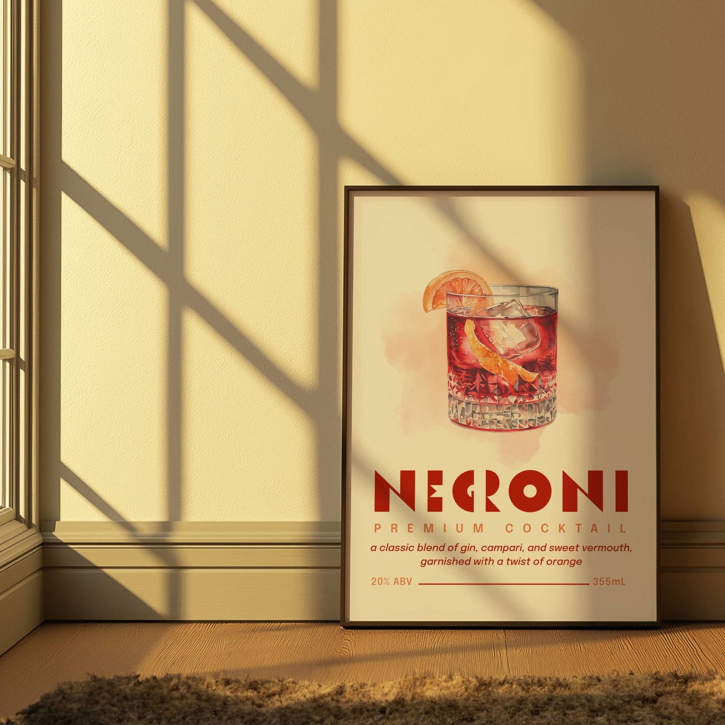Negroni Print Poster | Negroni Cocktail Art | Bar Cart Print | Cocktail Poster | Gin Lover Gift | Campari Decor | Campari Art | Campari