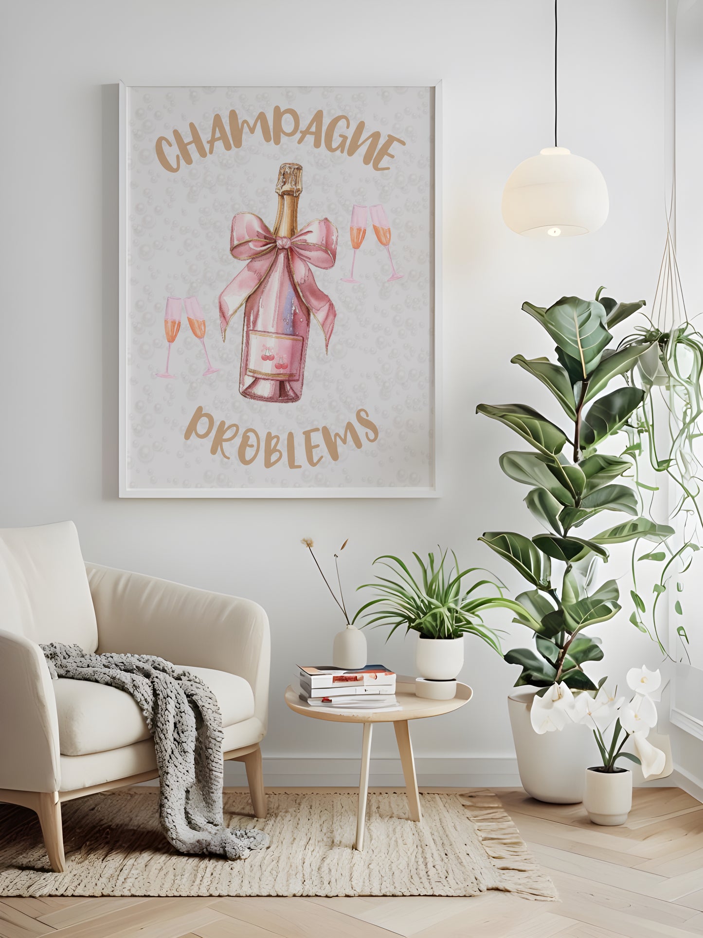 Champagne Problems, Digital Printable Wall Art, Bar Cart Decor, VDay Gift, Preppy Stuff, Home Decor, One Piece Poster