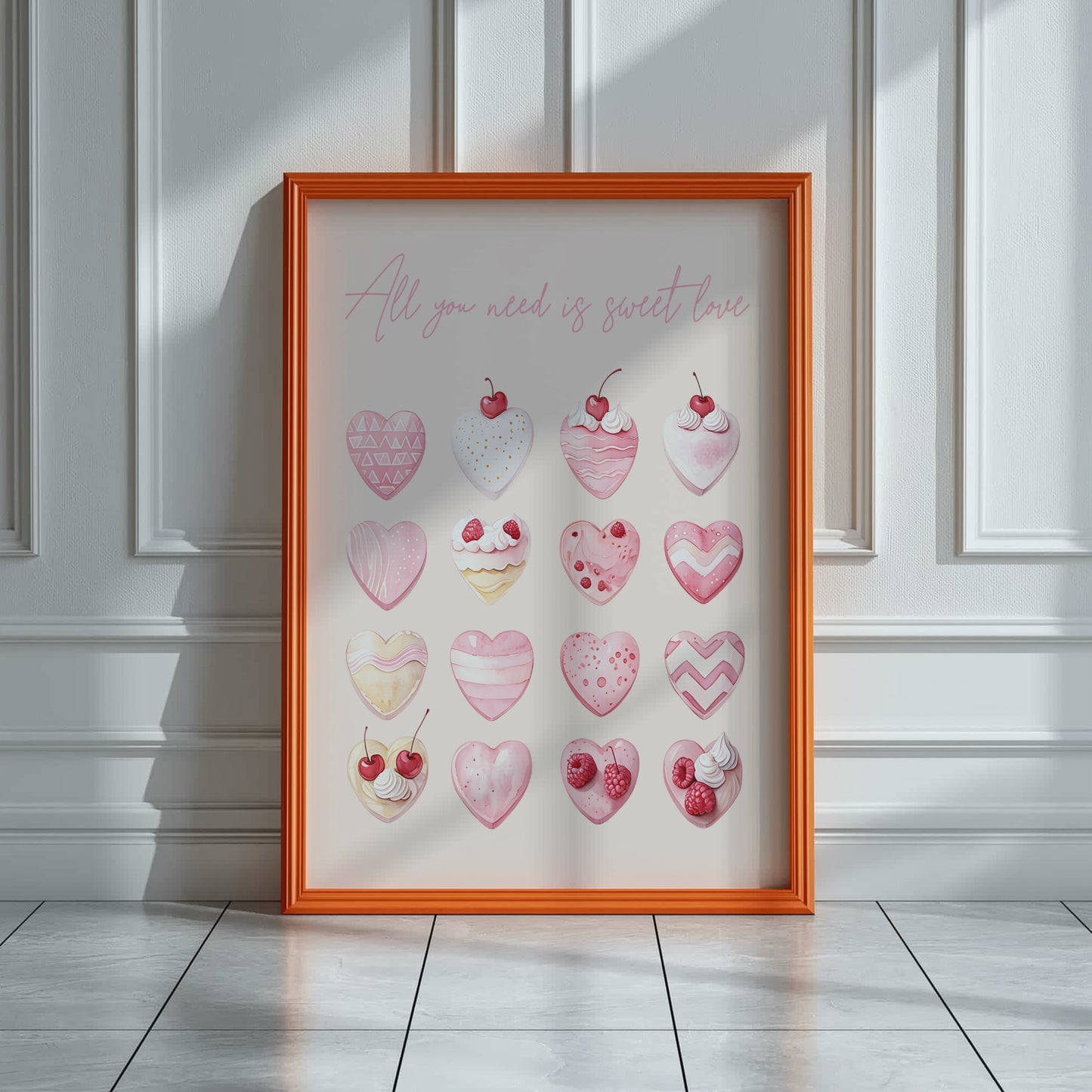 cake art | Retro Watercolor Art | cute bakery art print  Retro Heart Print | Retro Valentine’s Wall Art - Romantic Aesthetic Poster
