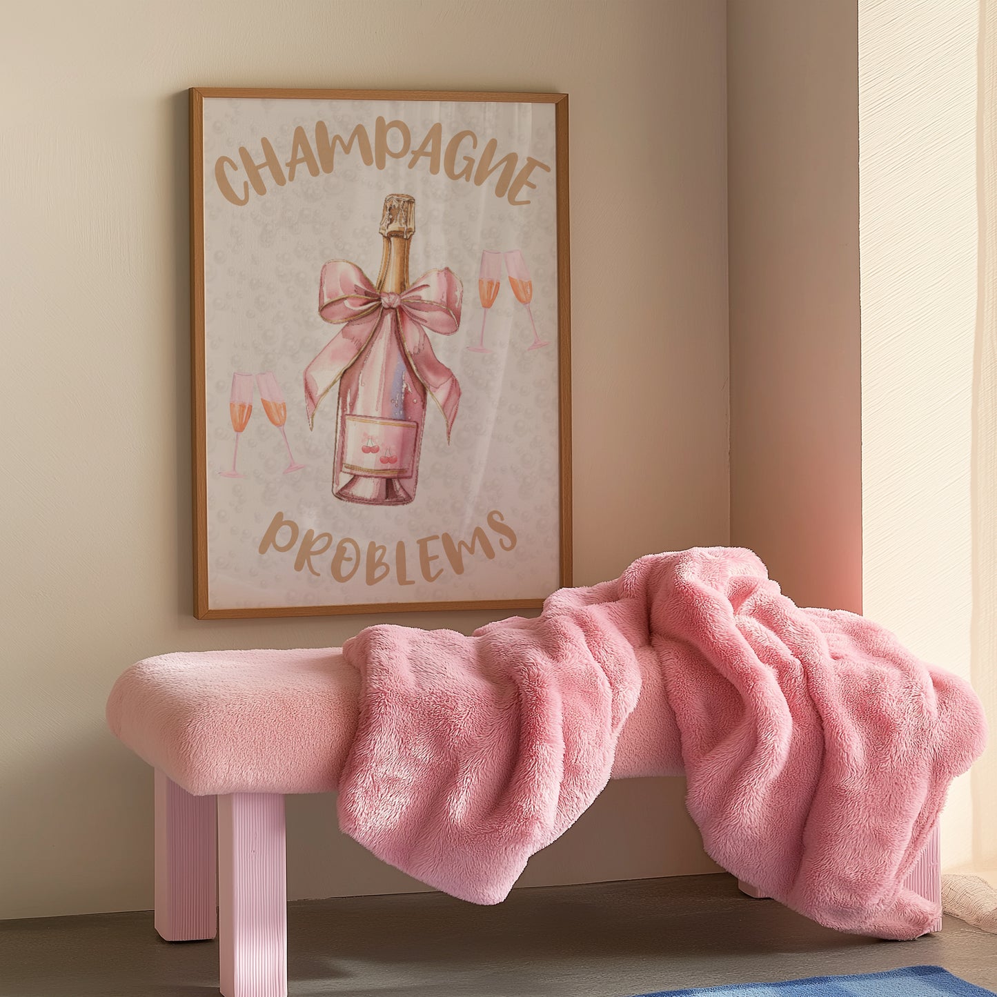 Champagne Problems, Digital Printable Wall Art, Bar Cart Decor, VDay Gift, Preppy Stuff, Home Decor, One Piece Poster