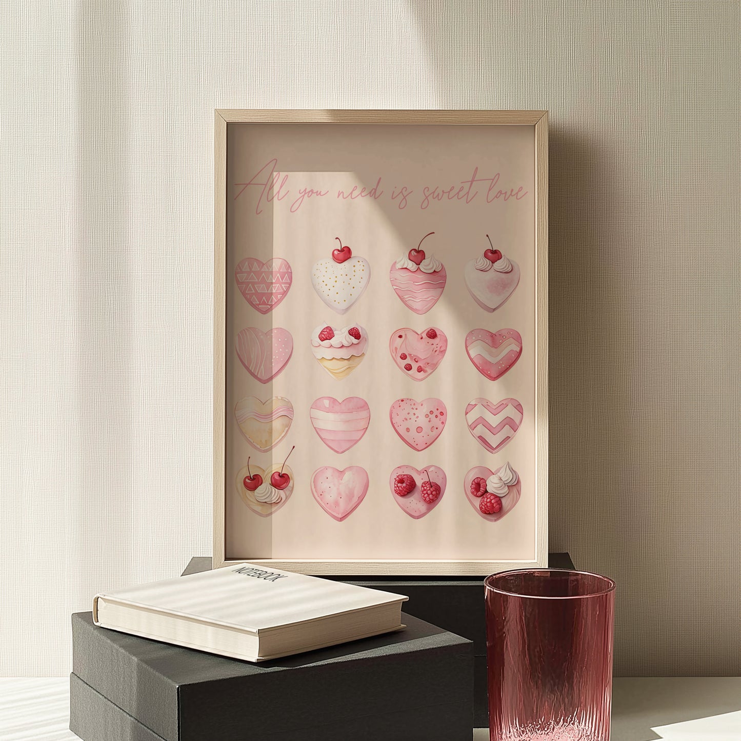 cake art | Retro Watercolor Art | cute bakery art print  Retro Heart Print | Retro Valentine’s Wall Art - Romantic Aesthetic Poster