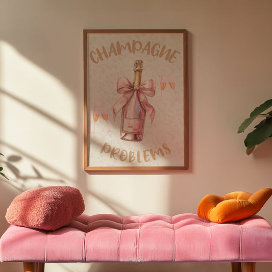 Champagne Problems, Digital Printable Wall Art, Bar Cart Decor, VDay Gift, Preppy Stuff, Home Decor, One Piece Poster
