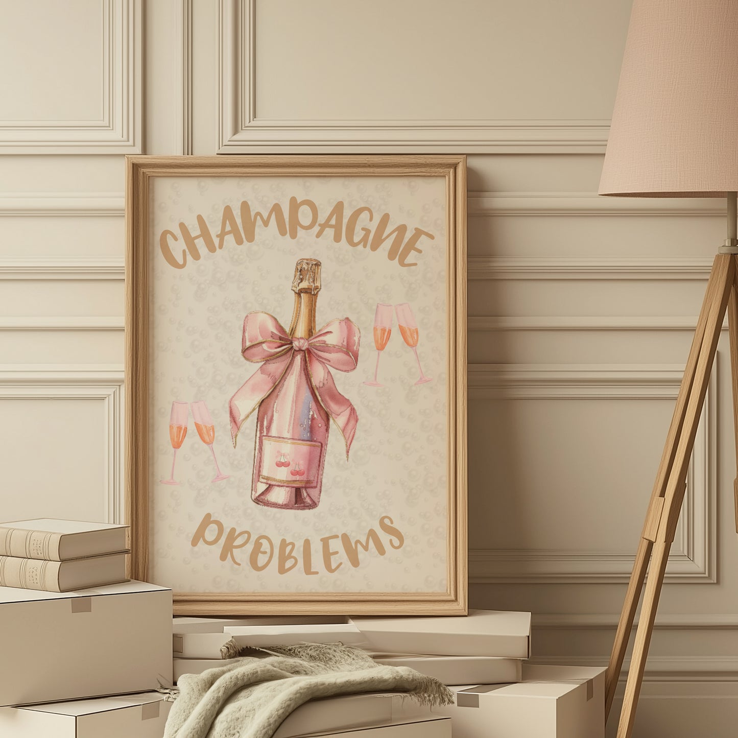 Champagne Problems, Digital Printable Wall Art, Bar Cart Decor, VDay Gift, Preppy Stuff, Home Decor, One Piece Poster