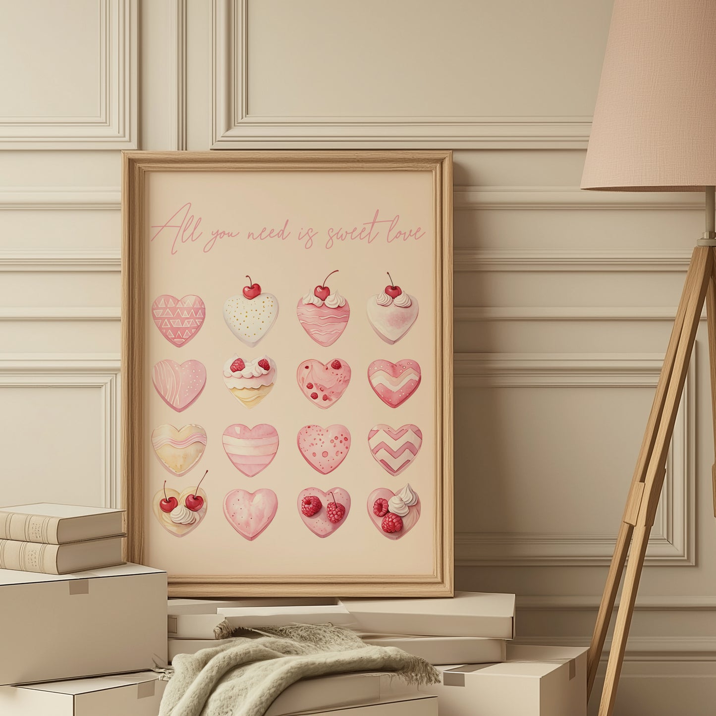 cake art | Retro Watercolor Art | cute bakery art print  Retro Heart Print | Retro Valentine’s Wall Art - Romantic Aesthetic Poster