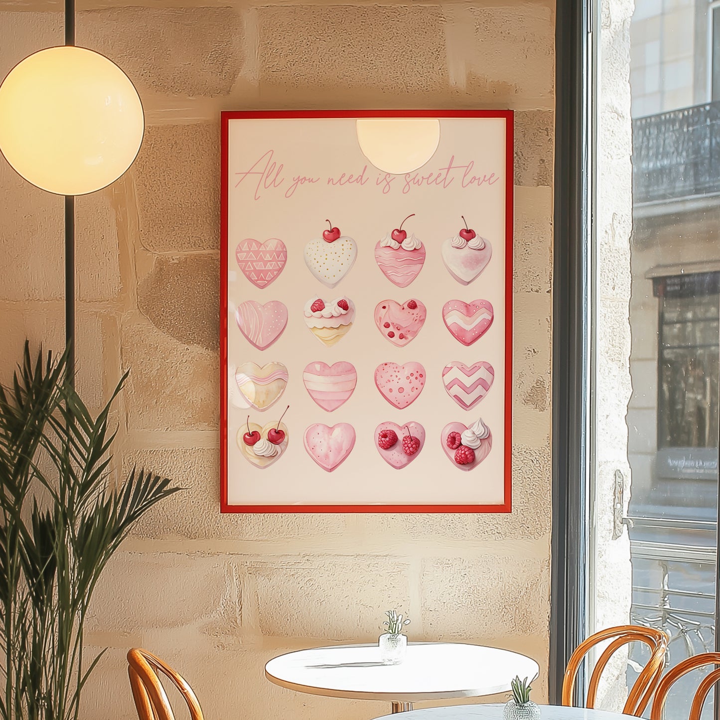 cake art | Retro Watercolor Art | cute bakery art print  Retro Heart Print | Retro Valentine’s Wall Art - Romantic Aesthetic Poster