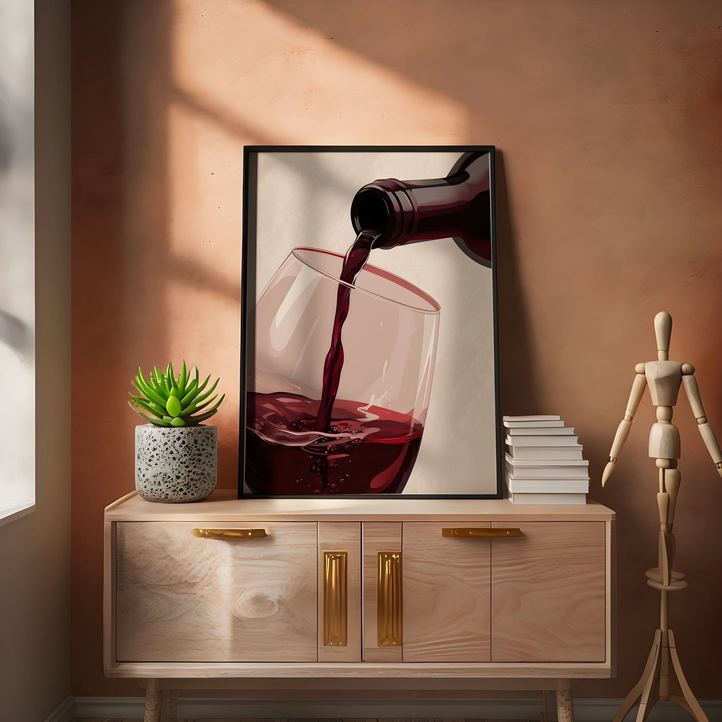 Digital Art Wine Pour, Wine Wall Print, Home Bar, Glass of Wine Print, Kitchen Wine Art, Gift for Wine Lovers, Modern Art, Contemporary Art