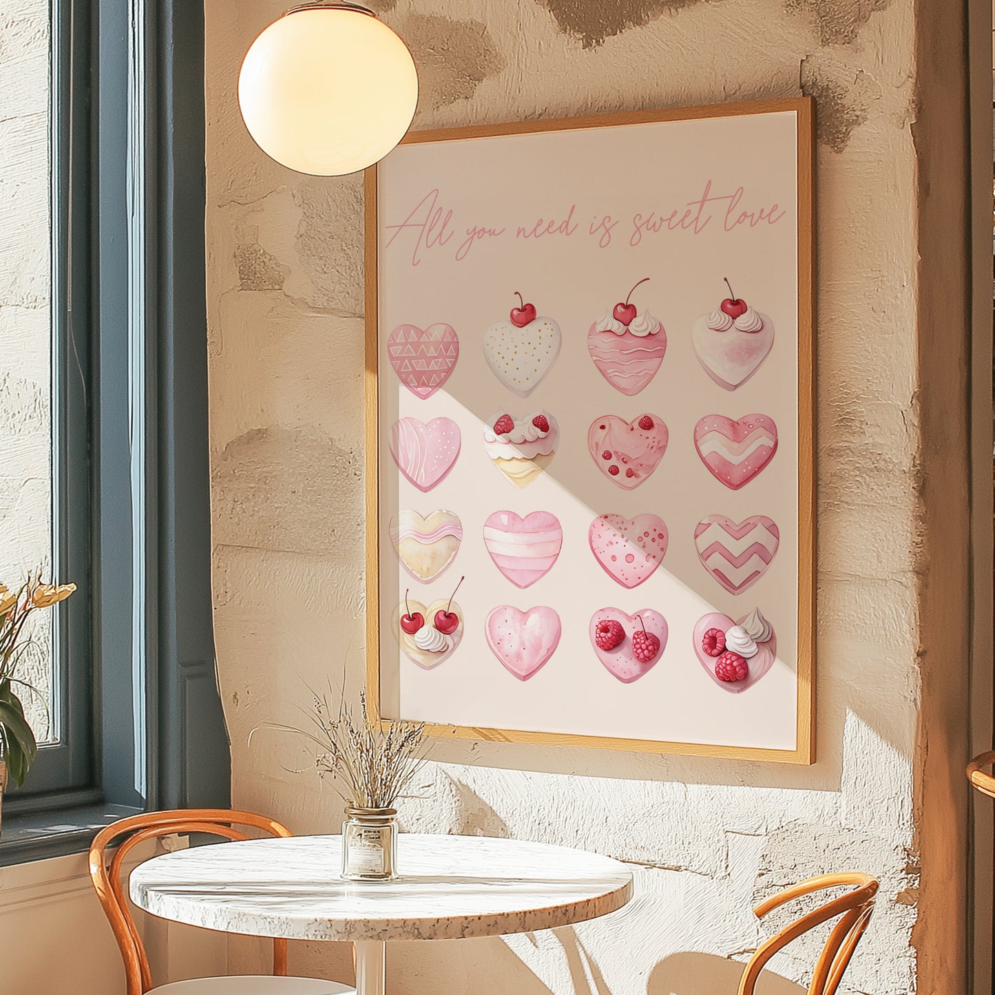 cake art | Retro Watercolor Art | cute bakery art print  Retro Heart Print | Retro Valentine’s Wall Art - Romantic Aesthetic Poster