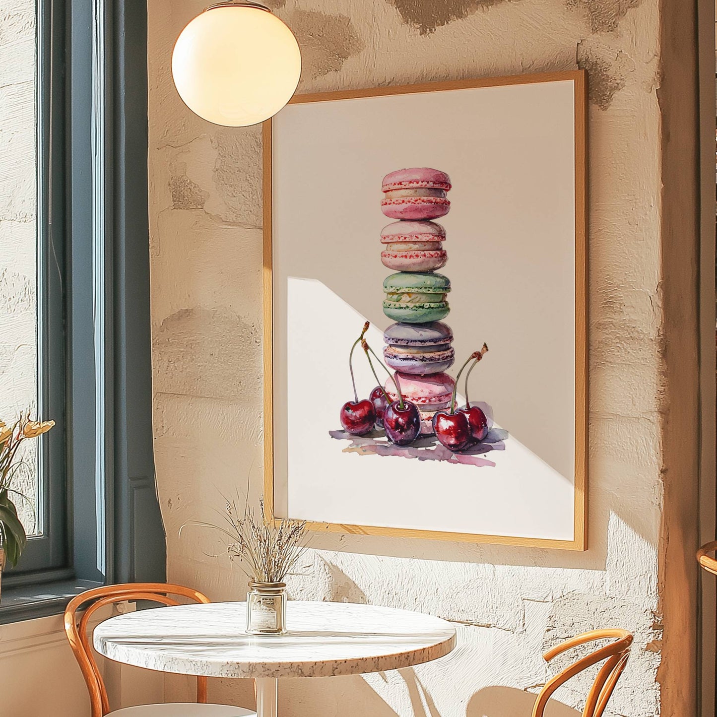 Watercolor Macaron Art Print, Cute Bakery Art, French Pastry Kitchen Decor, Parisian Café Wall Art, Cute Dessert Illustration, Bakery Poster